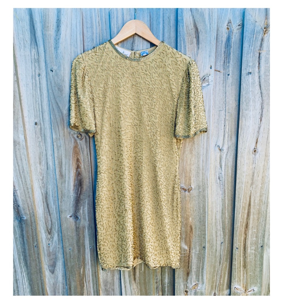 Vintage Gold Beaded Sequence Dress